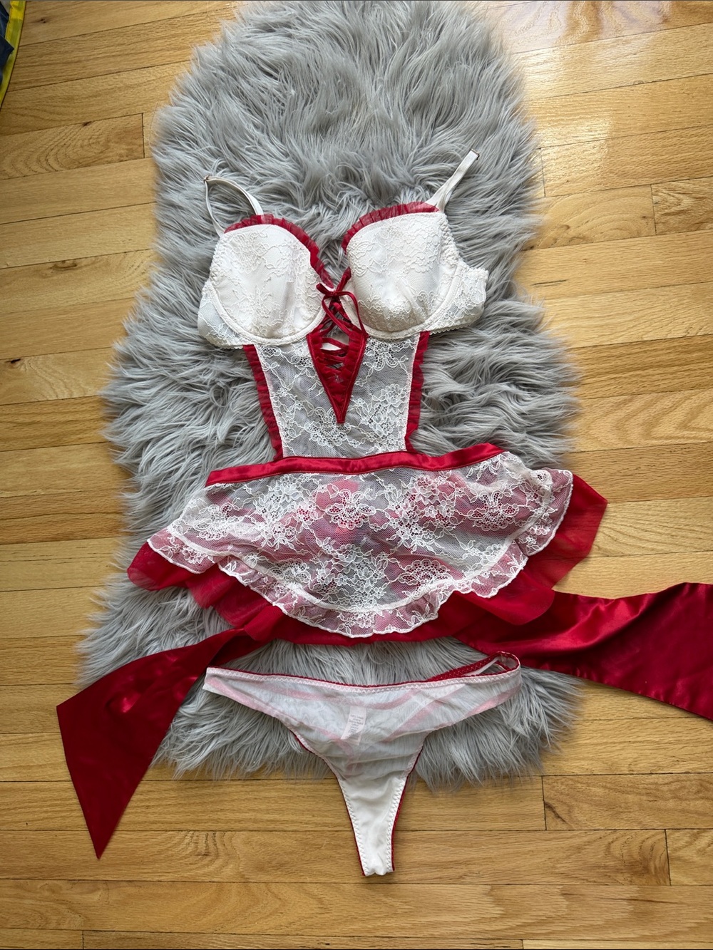 Victoria's Secret Lace Babydoll Set with Satin Trim